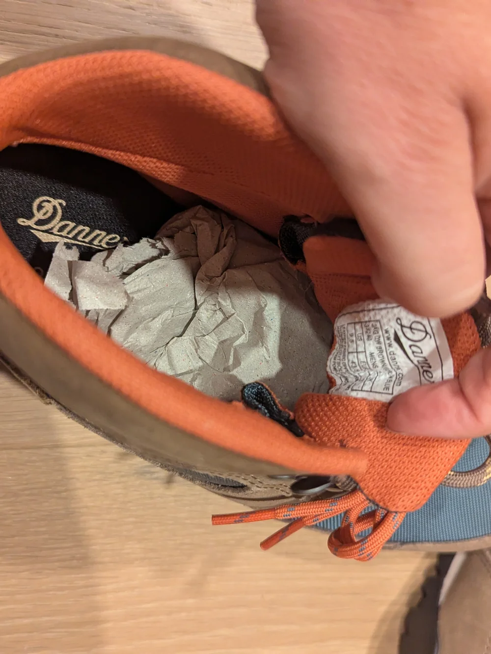 Danner Brown Suede & Blue Mesh Hiking Boots with Orange Laces